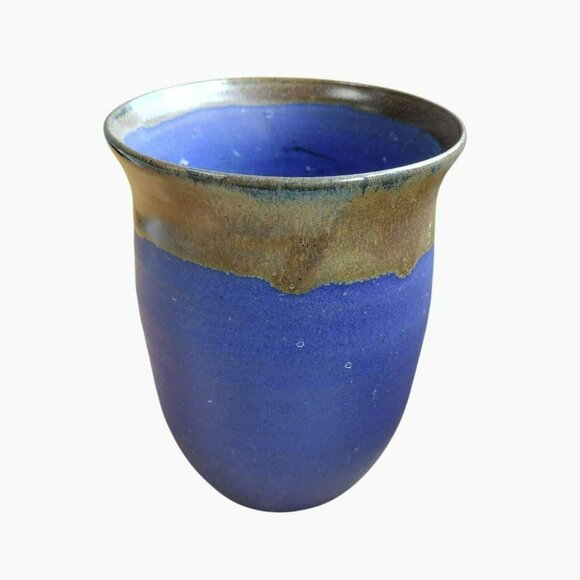 Handcrafted Blue Brown Pottery Vase, Signed Molly Watson, Molly Wat Ceramics Art - Picture 1 of 8